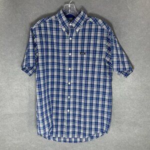 Chaps Ralph Lauren Vintage‎ Button Shirt Mens Sz Small Blue Plaid Short Sleeve